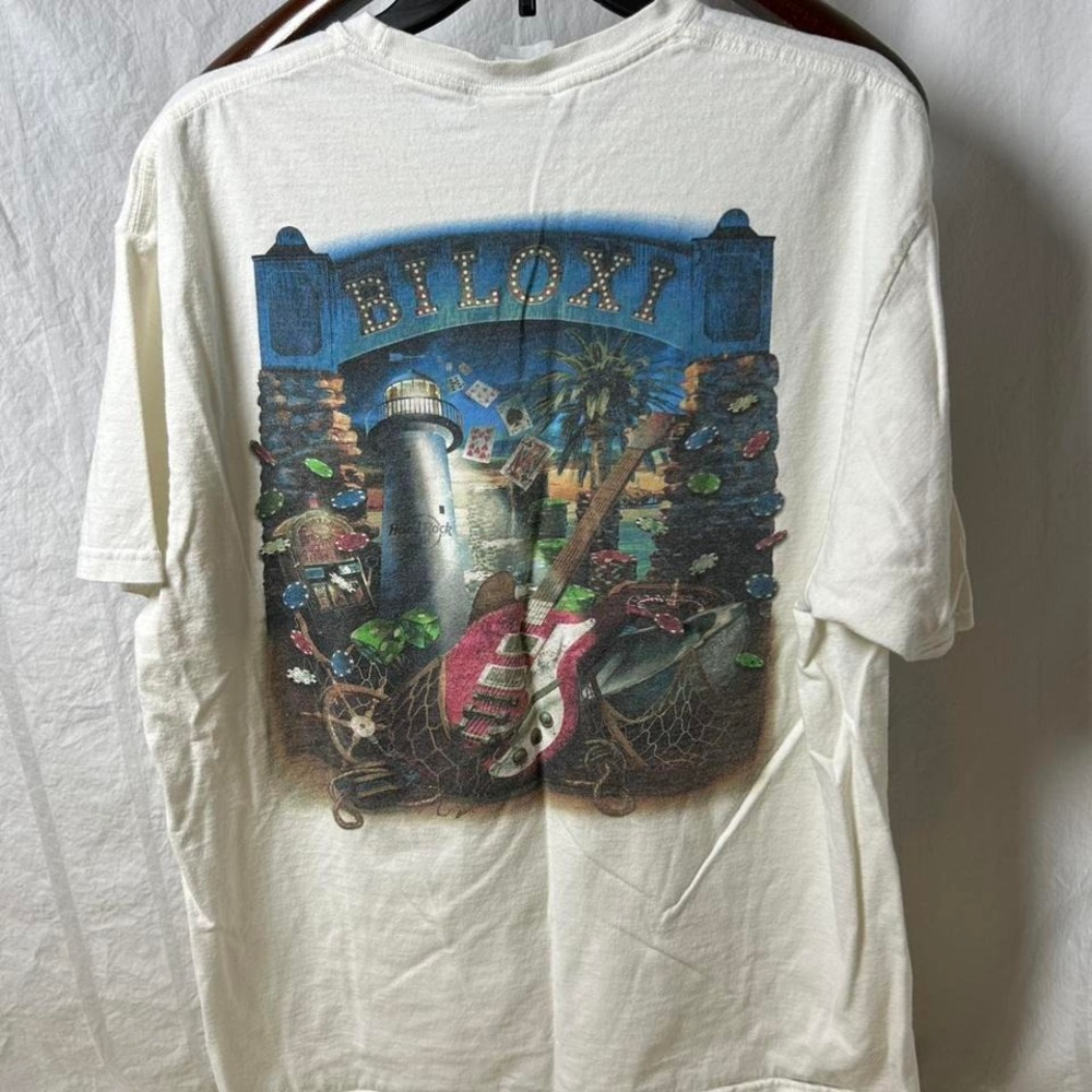 Hard Rock Cafe Shirt Adult‎ Extra Large White Biloxi Hotel Casino Guitar Mens